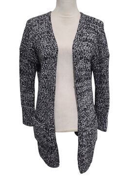 For Thee Open-Front Black & White Marled Women's Cardigan Sweater Size Medium